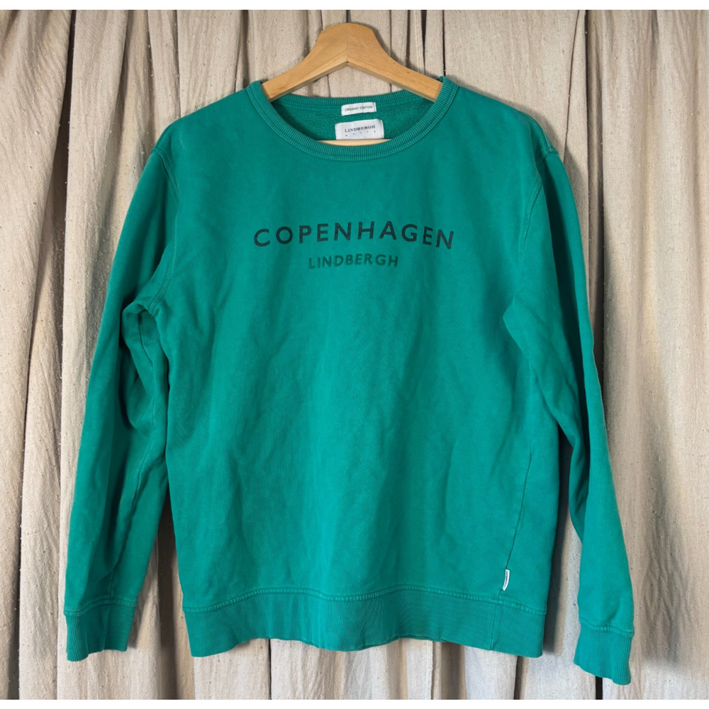 Lindbergh White Copenhagen Crewneck Sweatshirt Kelly Green Organic Cotton Size M